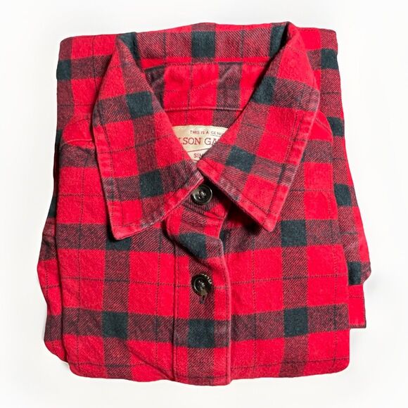 Filson XS Red Black Buffalo Plaid Flannel Shirt Women’s Cotton Button Front Top - Picture 3 of 7